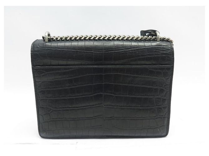BORSA A MANO SAINT LAURENT SUNSET 442906 PELLE NERA EFFETTO COCCO TRACOLLA Nero - vista 2
