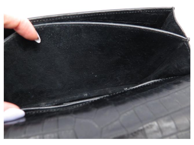 BORSA A MANO SAINT LAURENT SUNSET 442906 PELLE NERA EFFETTO COCCO TRACOLLA Nero - vista 20