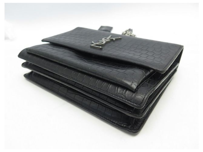 BORSA A MANO SAINT LAURENT SUNSET 442906 PELLE NERA EFFETTO COCCO TRACOLLA Nero - vista 5