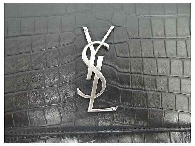 BORSA A MANO SAINT LAURENT SUNSET 442906 PELLE NERA EFFETTO COCCO TRACOLLA Nero - vista 6
