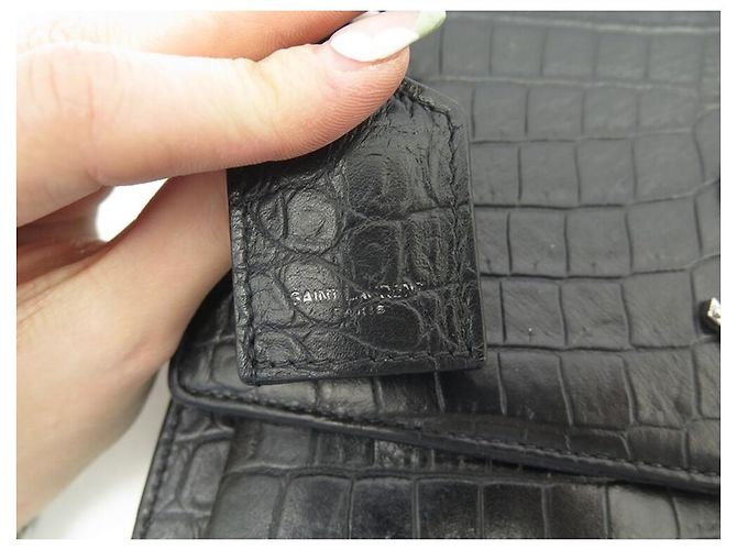BORSA A MANO SAINT LAURENT SUNSET 442906 PELLE NERA EFFETTO COCCO TRACOLLA Nero - vista 7