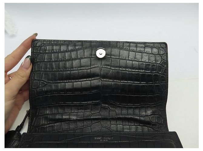 BORSA A MANO SAINT LAURENT SUNSET 442906 PELLE NERA EFFETTO COCCO TRACOLLA Nero - vista 9