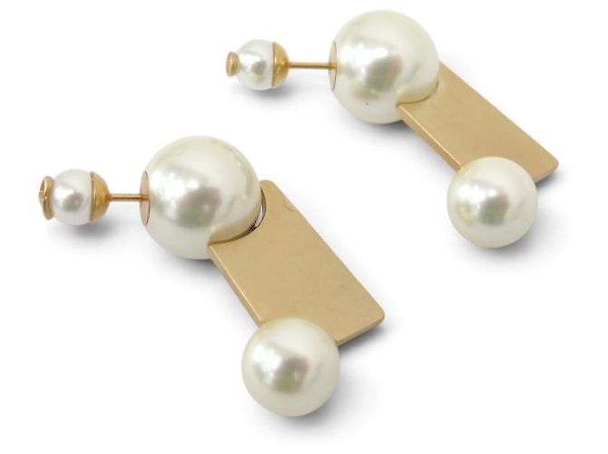 NUOVI ORECCHINI DIOR TRIBALES LOGO CD PERLE IN METALLO DORATO D'oro - vista 2
