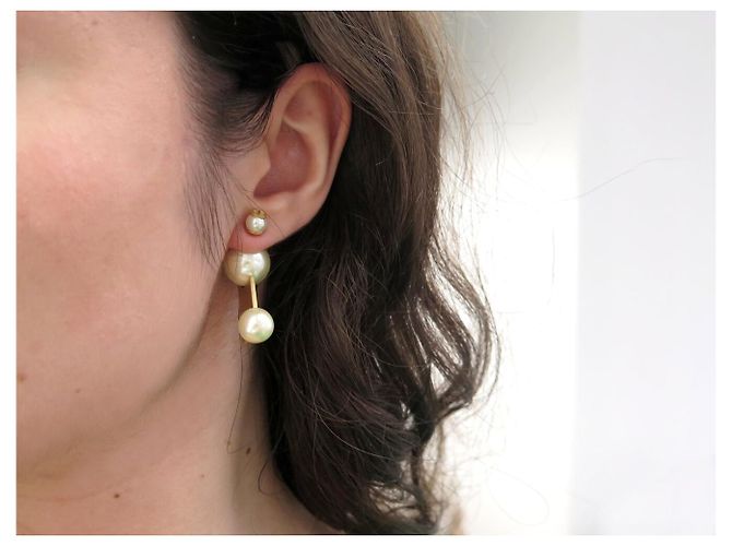 NUOVI ORECCHINI DIOR TRIBALES LOGO CD PERLE IN METALLO DORATO D'oro - vista 9