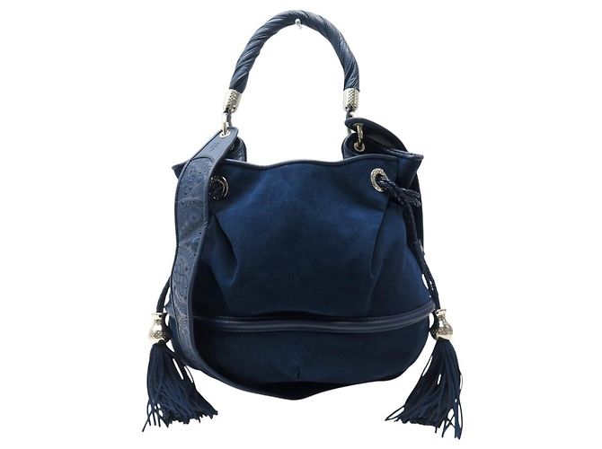 LANCEL BRIGITTE BARDOT BB HANDBAG A04801 ALCANTARA BLUE SHOULDER BAG - view 2