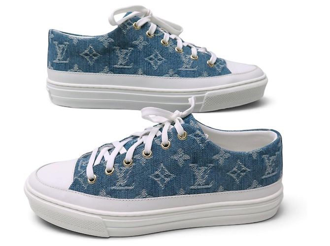 NEUE LOUIS VUITTON STELLAR 1A4WTV MONOGRAM DENIM CANVAS 39 SNEAKERS Blau - Ansicht 3
