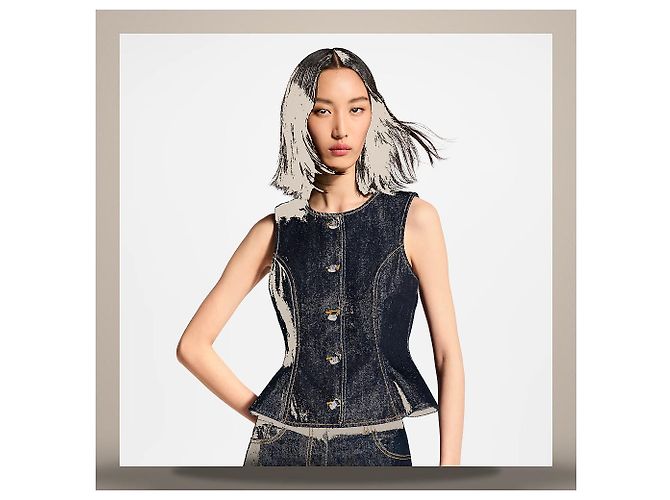 Louis Vuitton Signature Button Denim-Top Indigo - Indigo Blau - Ansicht 3