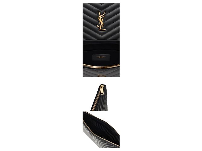 Saint Laurent Clutch Matelassé Monogram Gold Large Nera Nero - vista 10