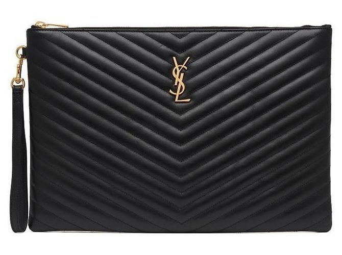 Saint Laurent Clutch Matelassé Monogram Gold Large Nera Nero - vista 3