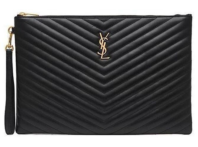Saint Laurent Clutch Matelassé Monogram Gold Large Nera Nero - vista 4