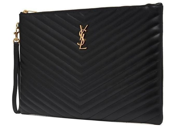 Saint Laurent Clutch Matelassé Monogram Gold Large Nera Nero - vista 6