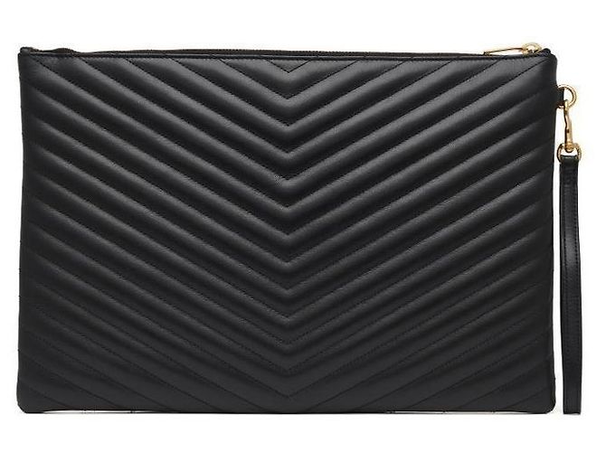 Saint Laurent Clutch Matelassé Monogram Gold Large Nera Nero - vista 7