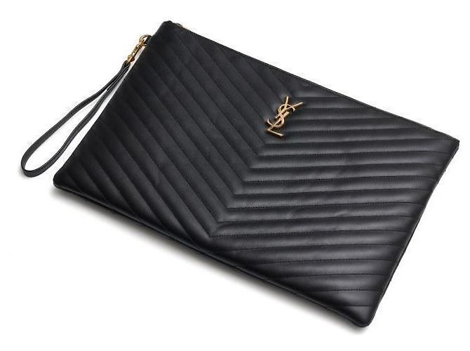 Saint Laurent Clutch Matelassé Monogram Gold Large Nera Nero - vista 8