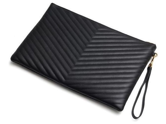 Saint Laurent Clutch Matelassé Monogram Gold Large Nera Nero - vista 9