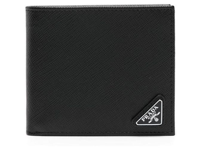 Prada Saffiano Triangle Logo Wallet Black - view 6