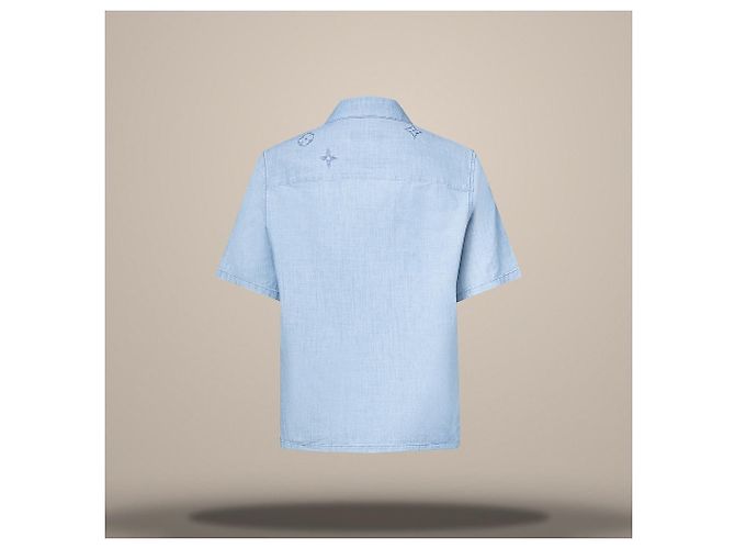 Louis Vuitton Besticktes Signature Chambray Kurzarmhemd Regular Fit Blau - Ansicht 4