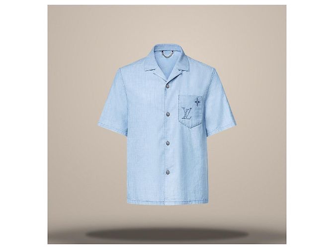 Louis Vuitton Besticktes Signature Chambray Kurzarmhemd Regular Fit Blau - Ansicht 5