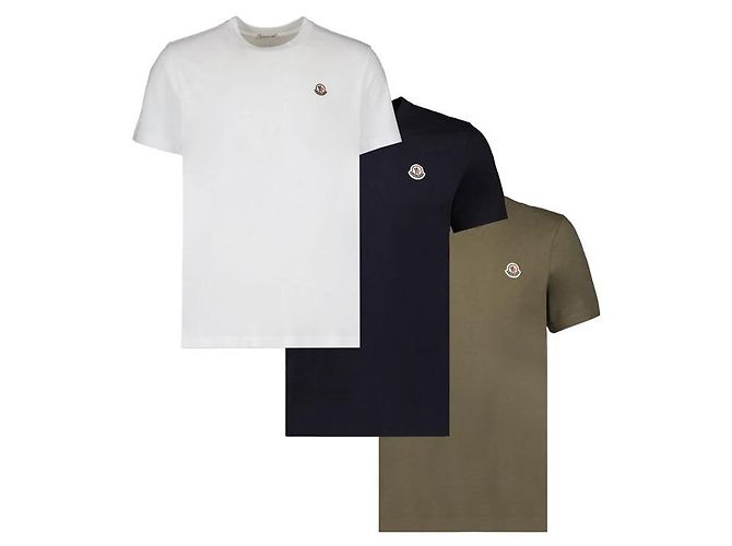 Moncler Baumwoll-T-Shirt mit Logo-Patch Blau Weiß - Ansicht 2