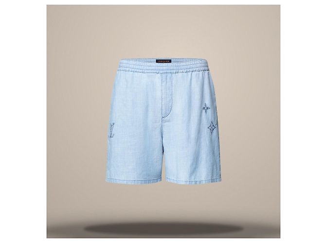 Louis Vuitton Bermudas de chambray signature bordadas Regular Fit Azul - vista 2