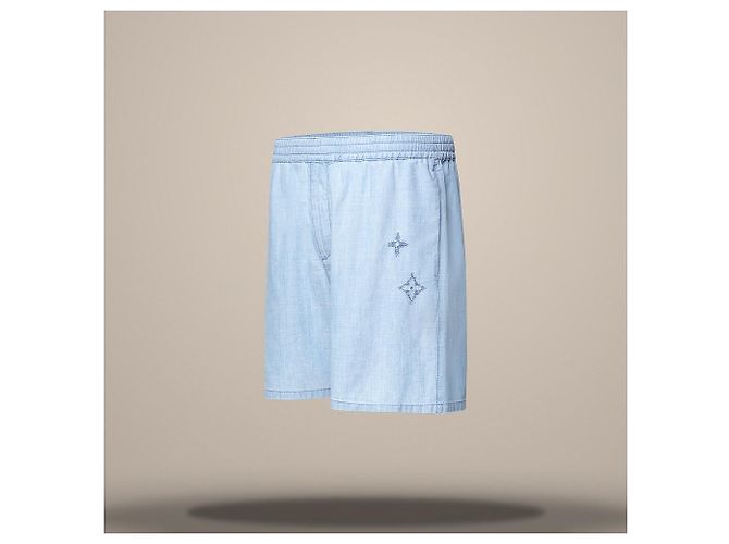 Louis Vuitton Bermudas de chambray signature bordadas Regular Fit Azul - vista 3