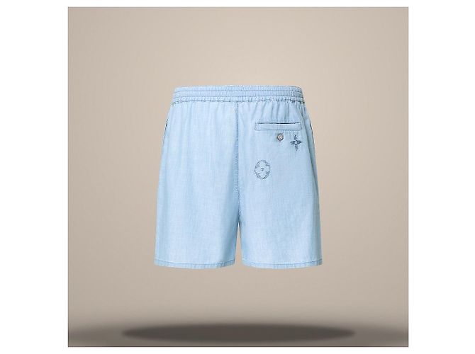 Louis Vuitton Bermudas de chambray signature bordadas Regular Fit Azul - vista 4