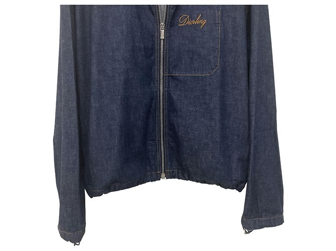 Dior Ring Embroidered Denim Bomber Jacket Blue - view 3