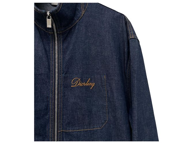 Dior Ring Embroidered Denim Bomber Jacket Blue - view 5