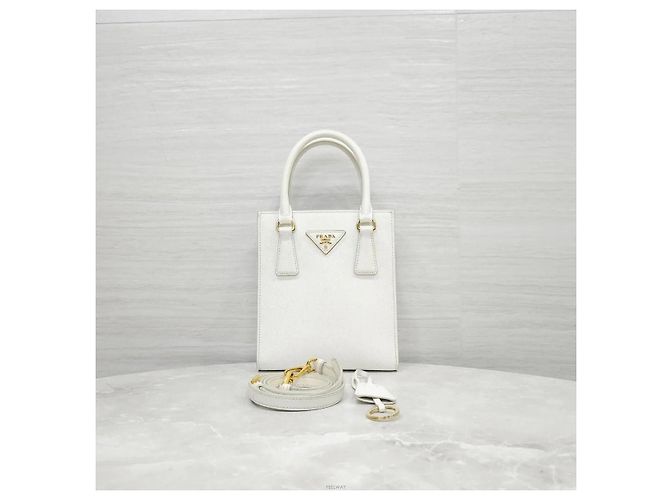 Prada Mini bolso tote bandolera en piel Saffiano blanca Blanco - vista 8