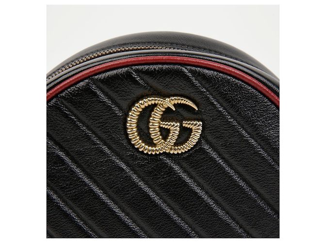 Gucci Bolso bandolera redondo mini GG Marmont Negro Rojo - vista 2