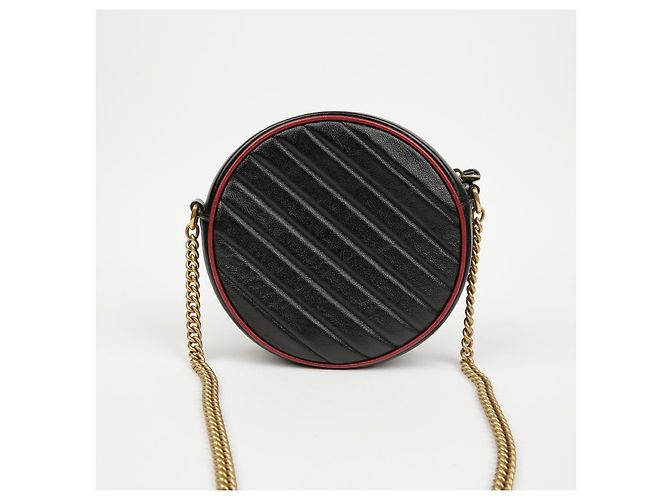 Gucci Bolso bandolera redondo mini GG Marmont Negro Rojo - vista 3