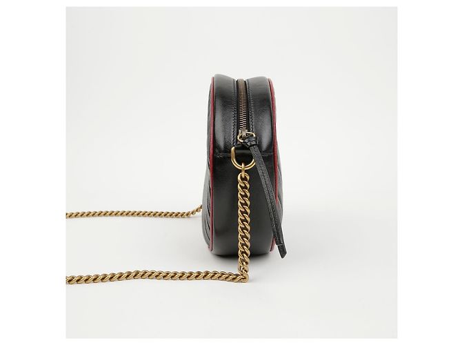 Gucci Bolso bandolera redondo mini GG Marmont Negro Rojo - vista 4