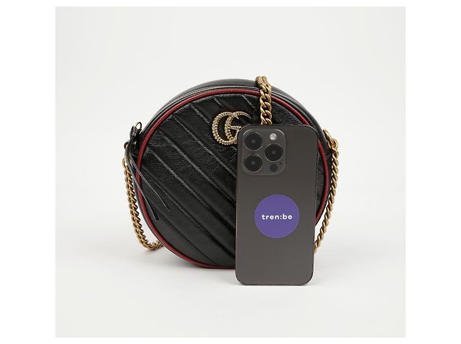 Gucci Bolso bandolera redondo mini GG Marmont Negro Rojo - vista 6