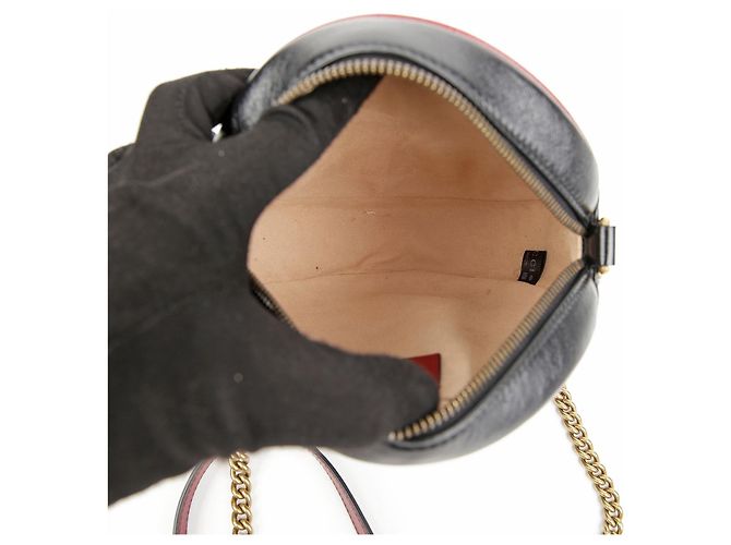 Gucci Bolso bandolera redondo mini GG Marmont Negro Rojo - vista 7