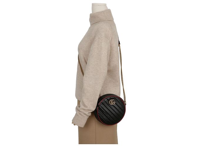 Gucci Bolso bandolera redondo mini GG Marmont Negro Rojo - vista 8