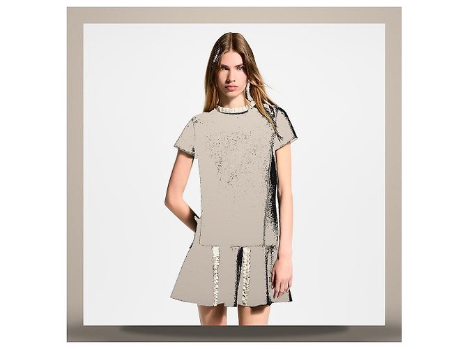 Louis Vuitton Vestido con Volantes en Contraste Negro - vista 3