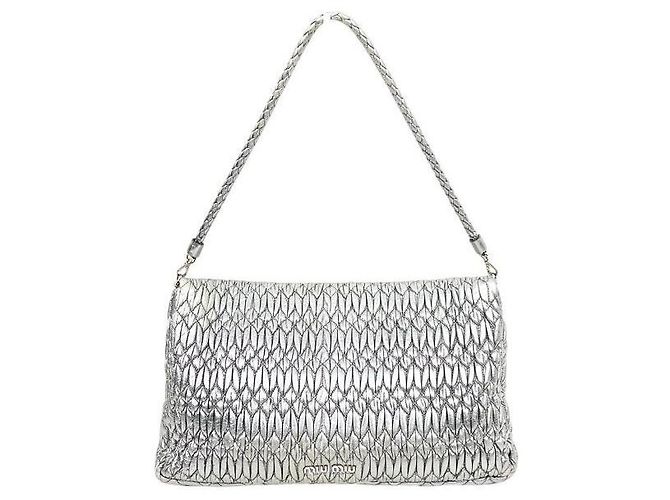 Miu Miu Bolso de hombro matelassé de cristal plateado - vista 3