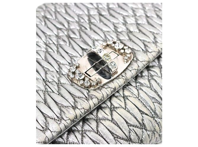 Miu Miu Bolso de hombro matelassé de cristal plateado - vista 6