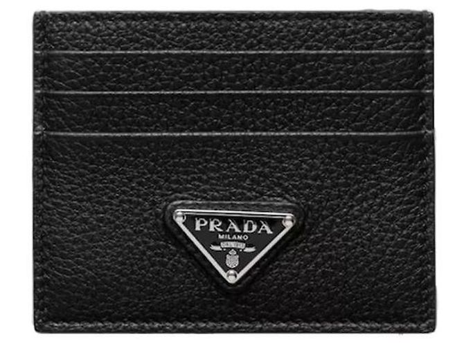 Prada Triangle Logo Leather Card Holder Black - view 4