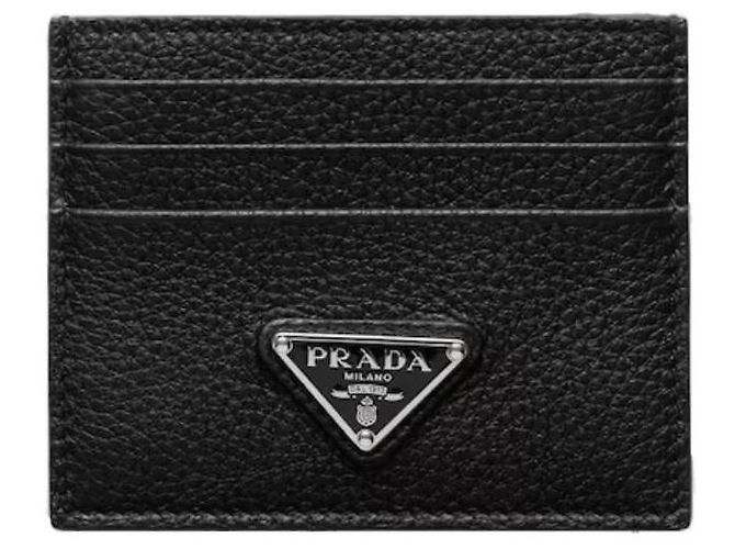 Prada Triangle Logo Leather Card Holder Black - view 5