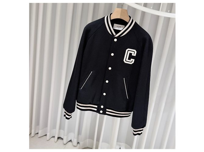 Céline Texturierte Wool Teddy Varsity Bomberjacke Schwarz - Ansicht 2