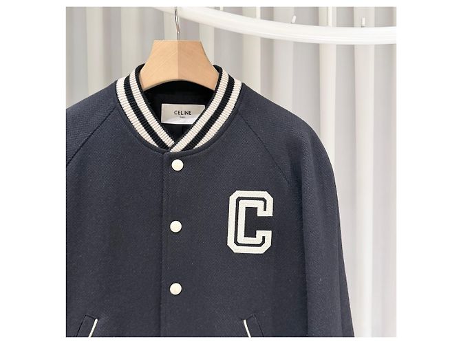 Céline Texturierte Wool Teddy Varsity Bomberjacke Schwarz - Ansicht 4