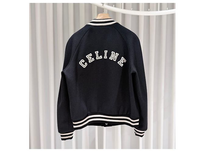 Céline Texturierte Wool Teddy Varsity Bomberjacke Schwarz - Ansicht 5