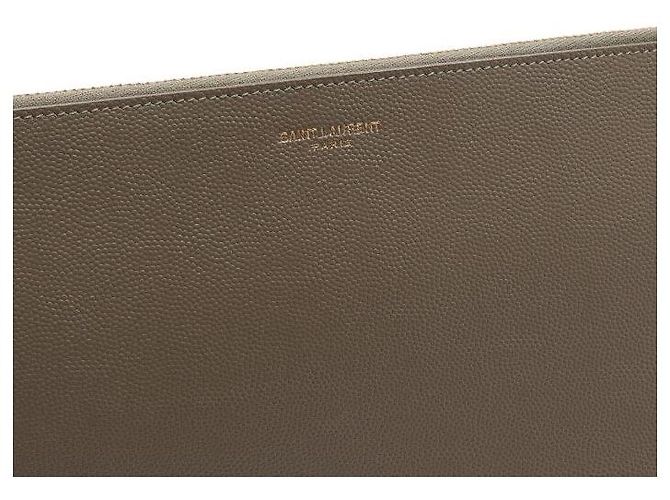 Saint Laurent Borsa Clutch in pelle kaki con tracolla per tablet - vista 10