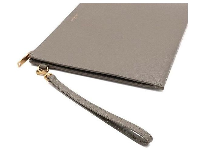 Saint Laurent Borsa Clutch in pelle kaki con tracolla per tablet - vista 11