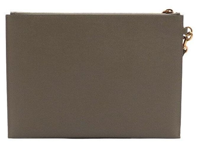 Saint Laurent Borsa Clutch in pelle kaki con tracolla per tablet - vista 5
