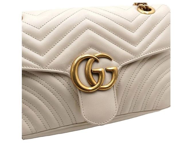 Gucci Borsa a tracolla bianca matelassé chevron con catena dorata Bianco - vista 13