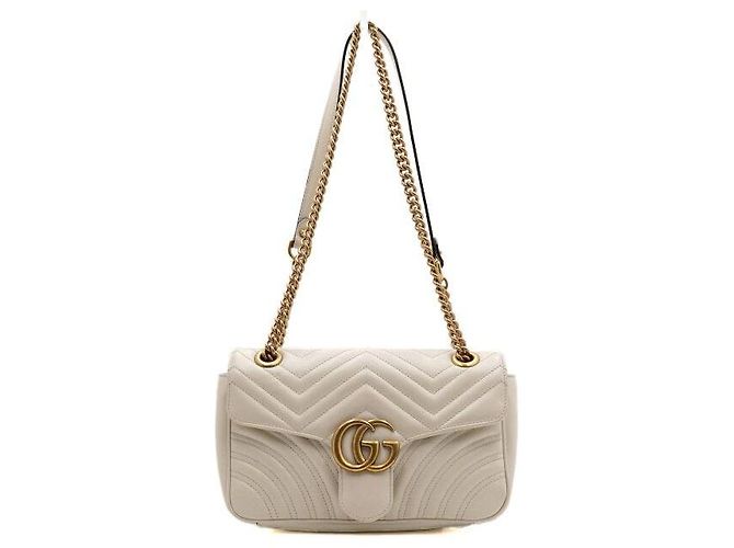 Gucci Borsa a tracolla bianca matelassé chevron con catena dorata Bianco - vista 2