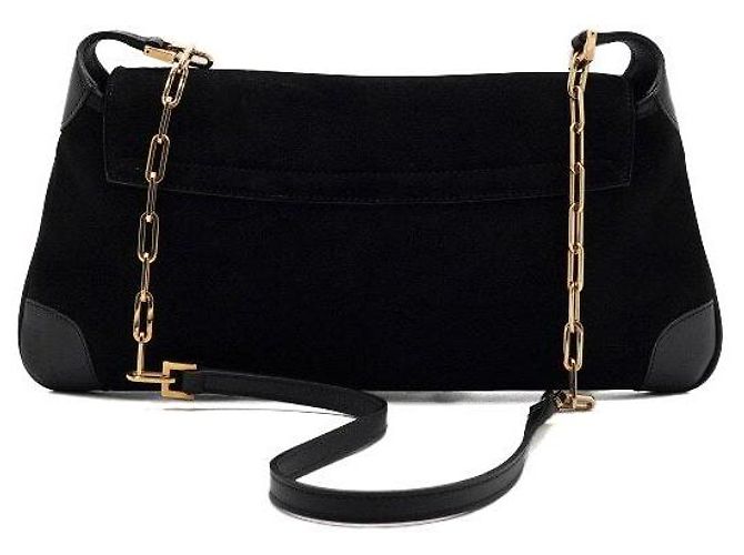 Gucci Borsa a spalla e crossbody con patta in camoscio nero, logo e ciondolo tigre dorato - vista 4