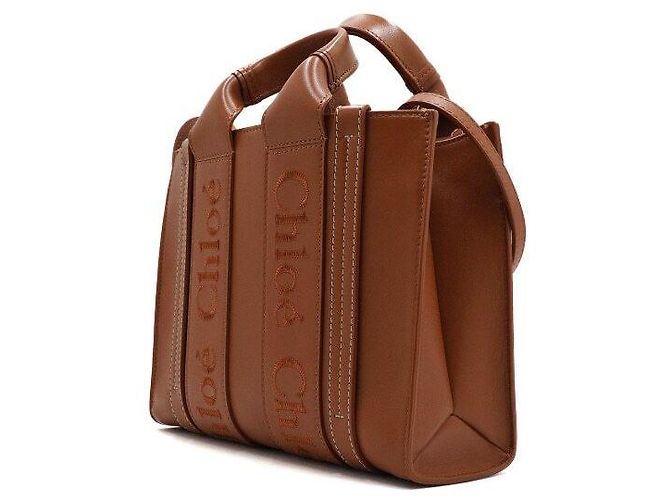 Chloé Borsa Tote Woody Piccola in Pelle Marrone - vista 2