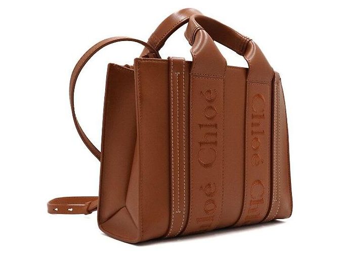 Chloé Borsa Tote Woody Piccola in Pelle Marrone - vista 3